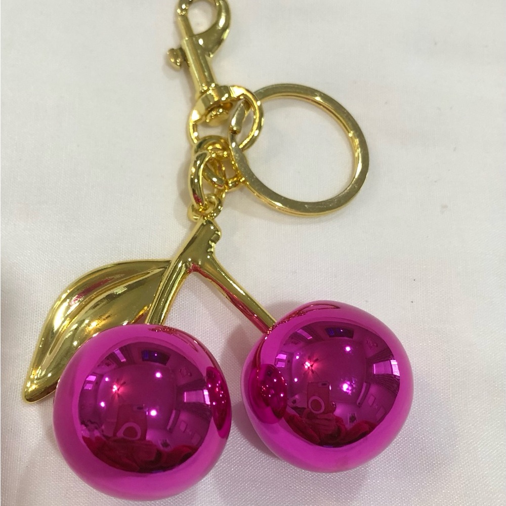 Gold Cherry Keychain with Pink Cherry Charms